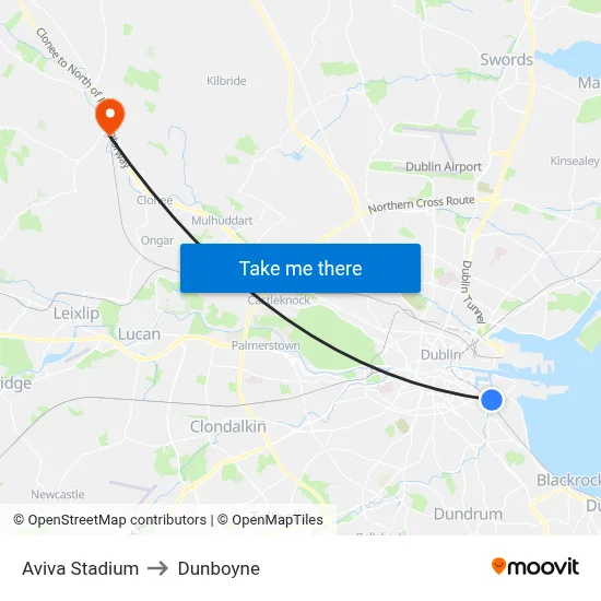 Aviva Stadium to Dunboyne map
