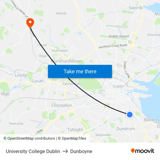 University College Dublin to Dunboyne map