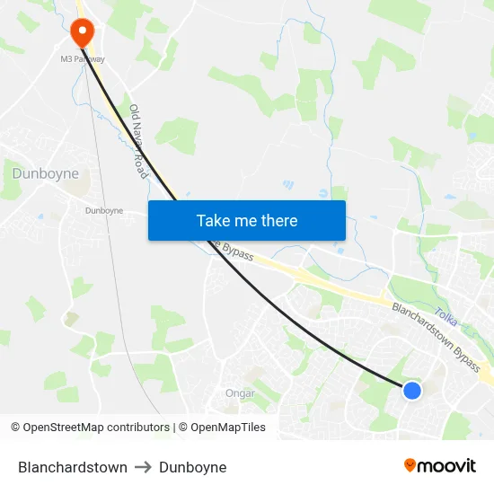 Blanchardstown to Dunboyne map