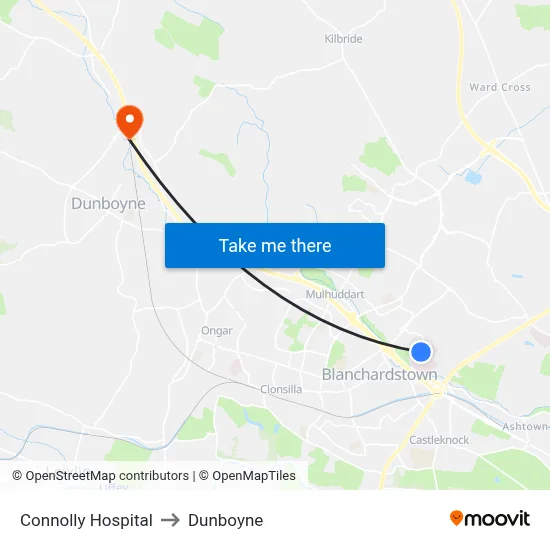 Connolly Hospital to Dunboyne map