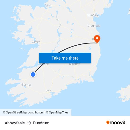 Abbeyfeale to Dundrum map