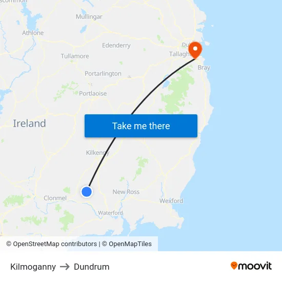 Kilmoganny to Dundrum map