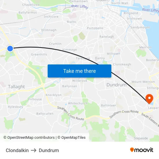 Clondalkin to Dundrum map