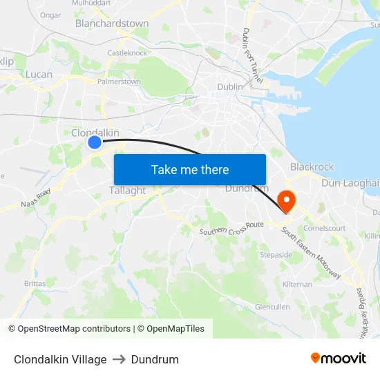 Clondalkin Village to Dundrum map