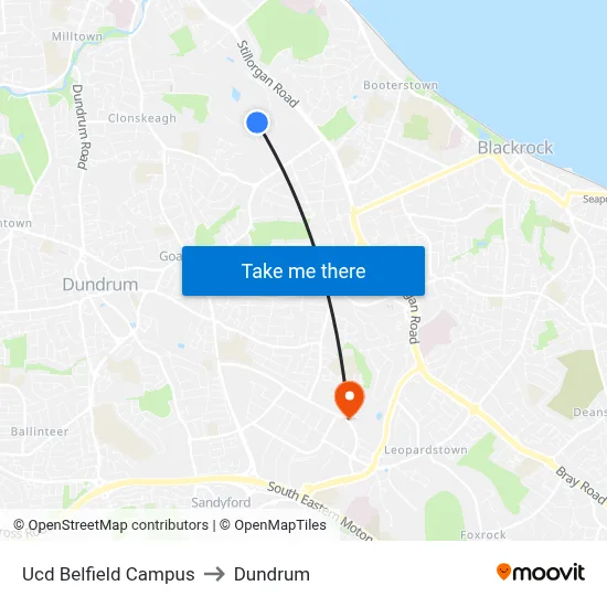 Ucd Belfield Campus to Dundrum map