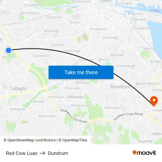 Red Cow Luas to Dundrum map