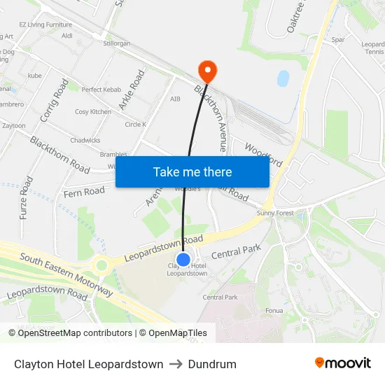 Clayton Hotel Leopardstown to Dundrum map