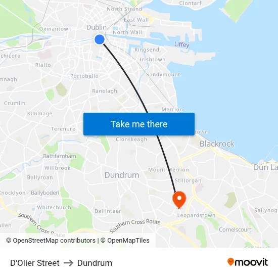 D'Olier Street to Dundrum map