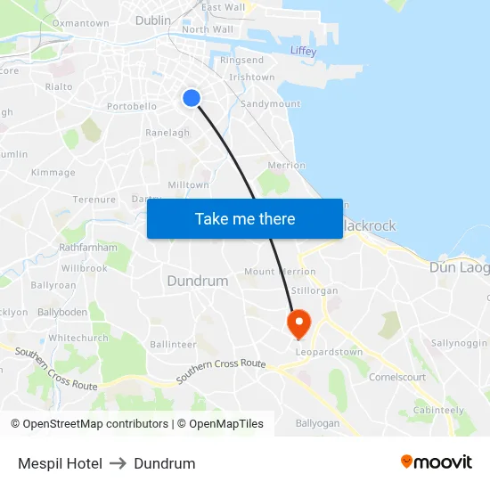 Mespil Hotel to Dundrum map