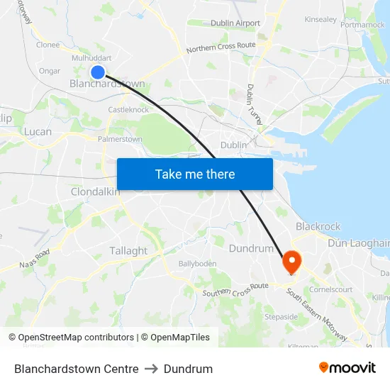 Blanchardstown Centre to Dundrum map