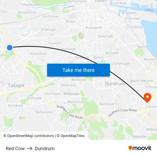 Red Cow to Dundrum map
