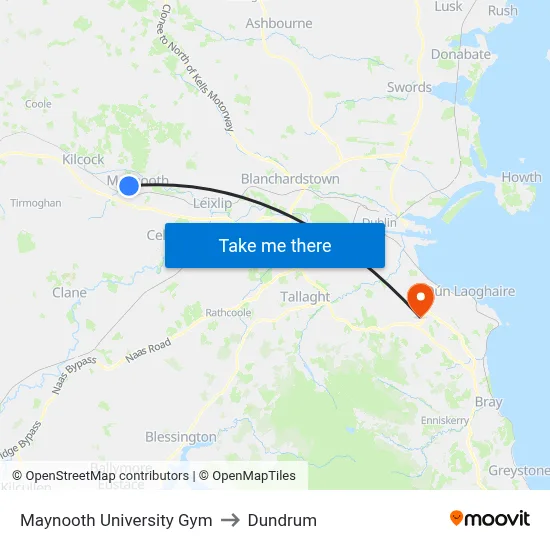 Maynooth University Gym to Dundrum map