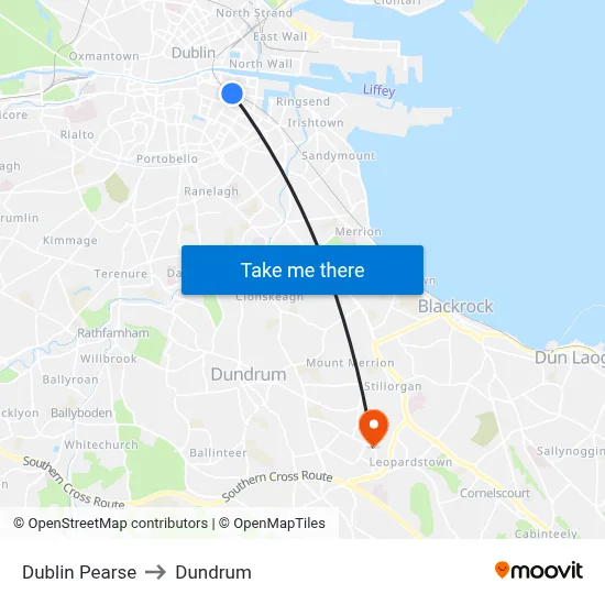 Dublin Pearse to Dundrum map