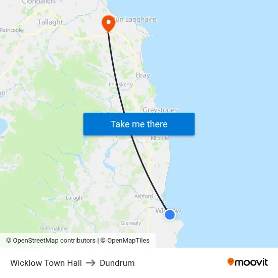 Wicklow Town Hall to Dundrum map
