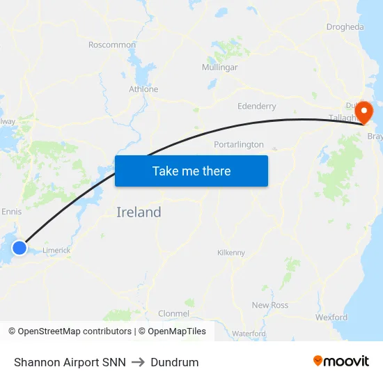 Shannon Airport SNN to Dundrum map