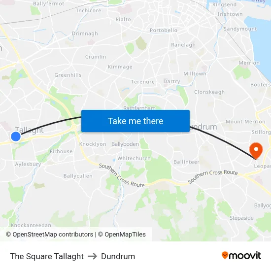 The Square Tallaght to Dundrum map