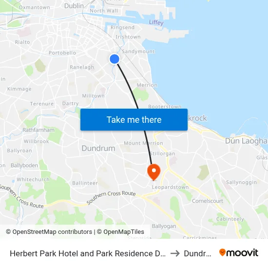 Herbert Park Hotel and Park Residence Dublin to Dundrum map