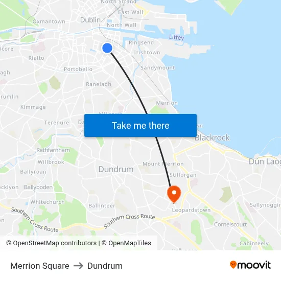 Merrion Square to Dundrum map