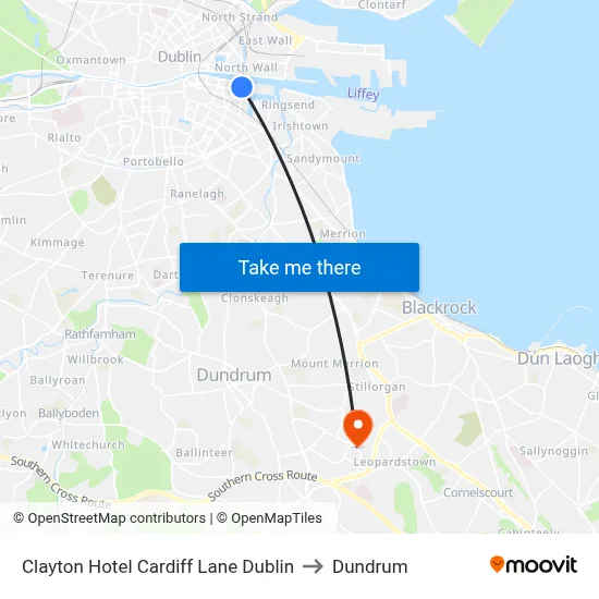 Clayton Hotel Cardiff Lane Dublin to Dundrum map