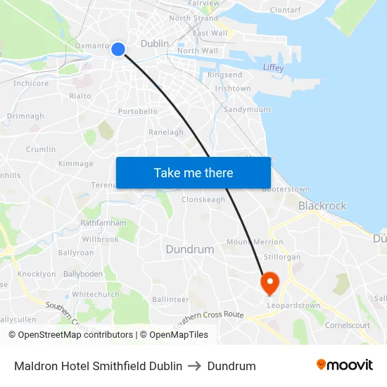 Maldron Hotel Smithfield Dublin to Dundrum map