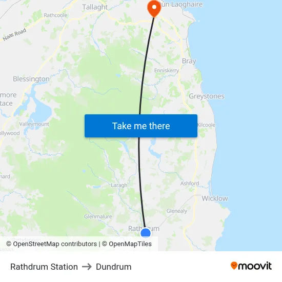 Rathdrum Station to Dundrum map