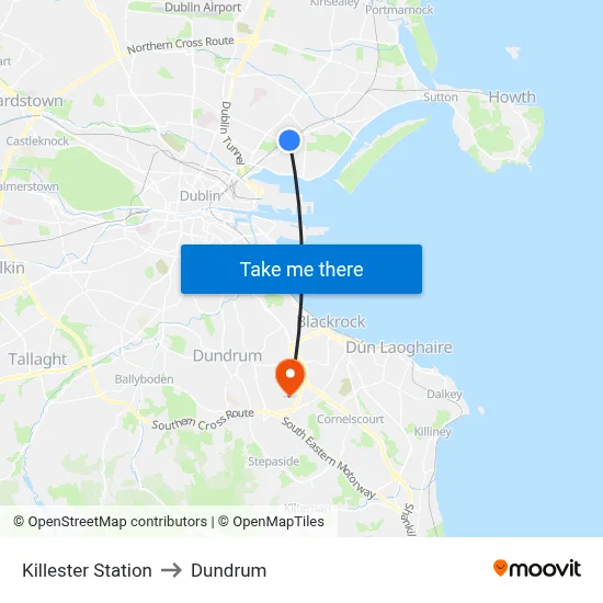 Killester Station to Dundrum map