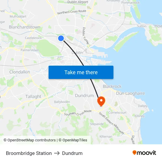 Broombridge Station to Dundrum map
