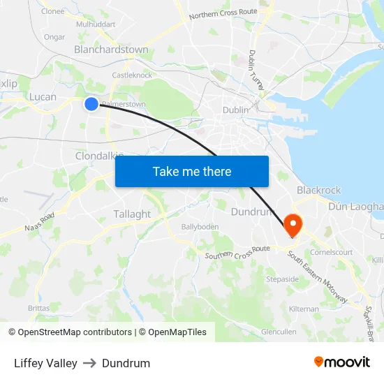 Liffey Valley to Dundrum map