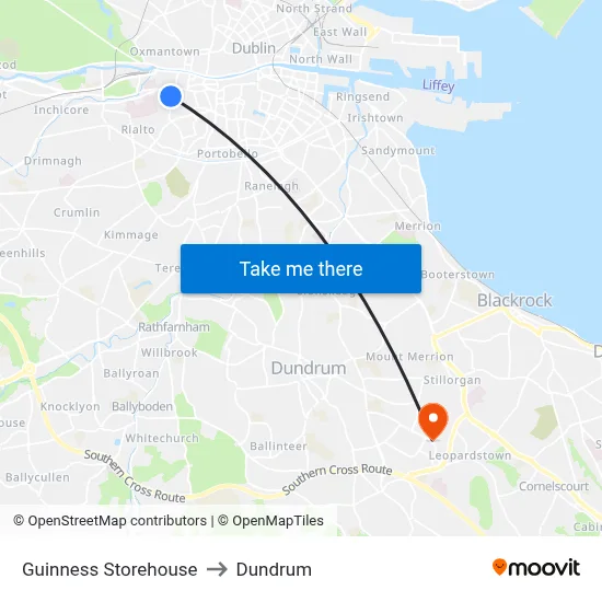 Guinness Storehouse to Dundrum map
