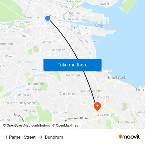 1 Parnell Street to Dundrum map