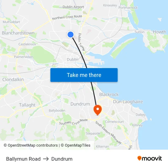 Ballymun Road to Dundrum map