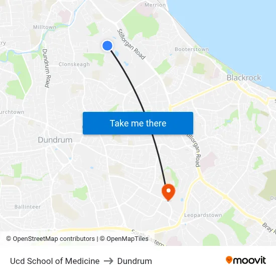 Ucd School of Medicine to Dundrum map