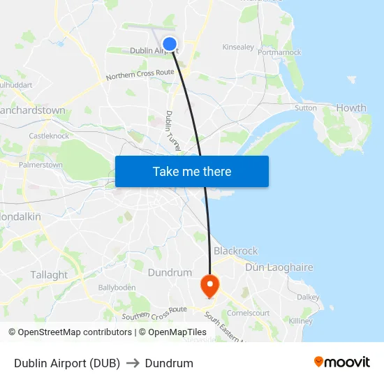 Dublin Airport (DUB) to Dundrum map