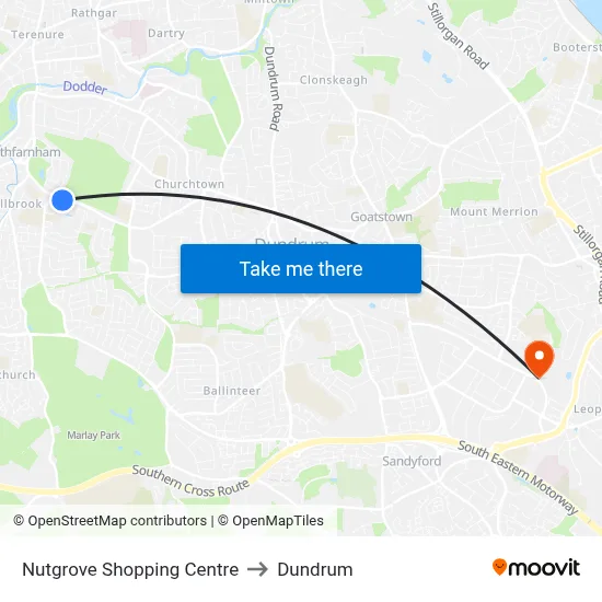 Nutgrove Shopping Centre to Dundrum map