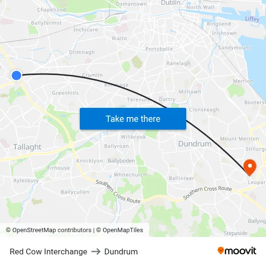 Red Cow Interchange to Dundrum map
