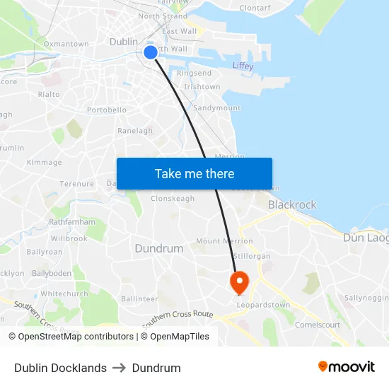 Dublin Docklands to Dundrum map
