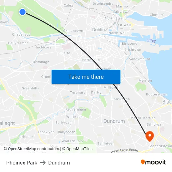 Phoinex Park to Dundrum map