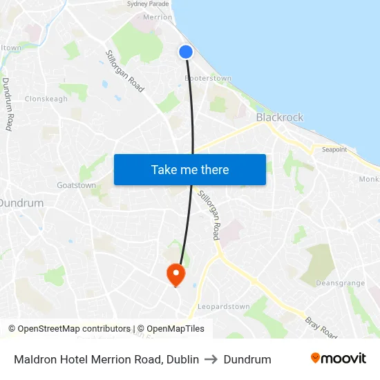 Maldron Hotel Merrion Road, Dublin to Dundrum map
