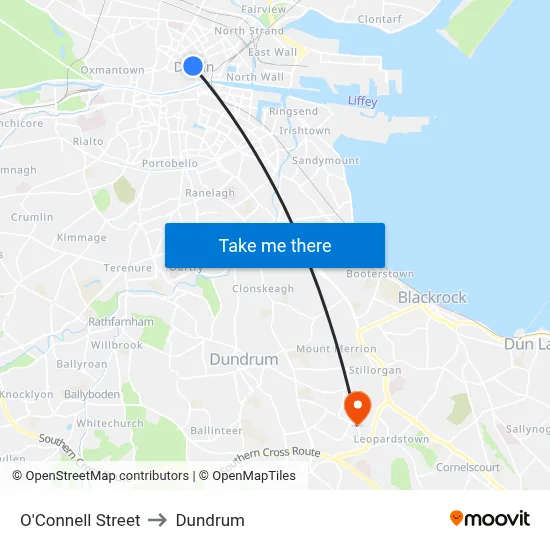 O'Connell Street to Dundrum map