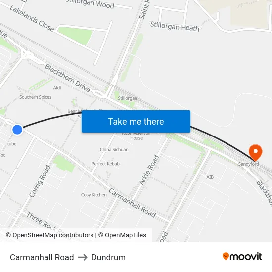 Carmanhall Road to Dundrum map