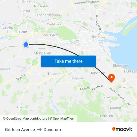 Griffeen Avenue to Dundrum map