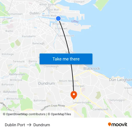 Dublin Port to Dundrum map