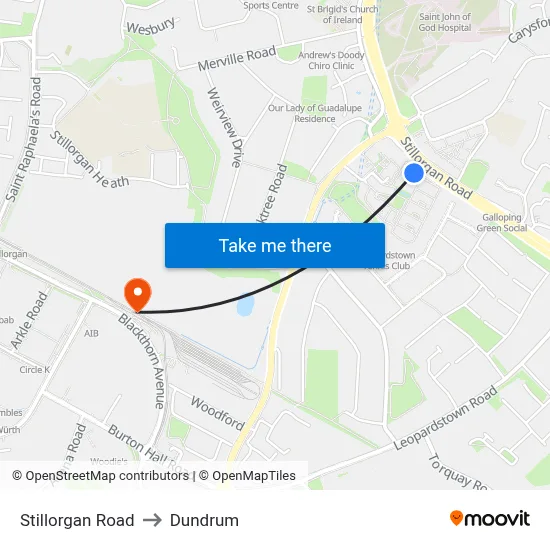 Stillorgan Road to Dundrum map