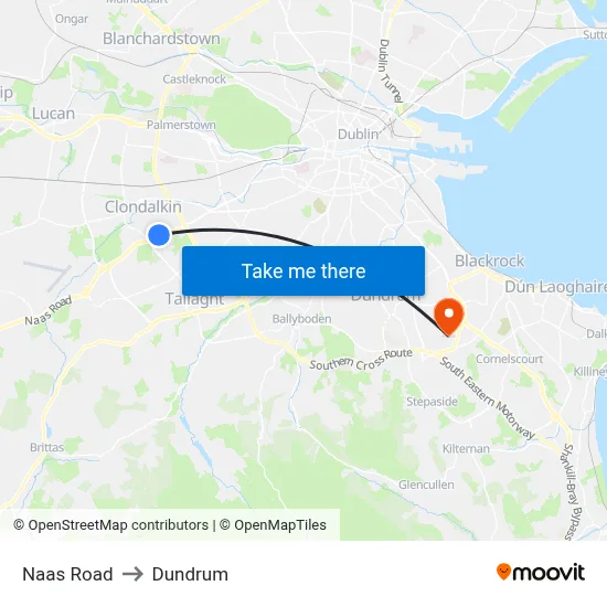 Naas Road to Dundrum map