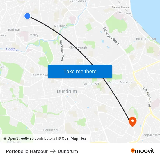 Portobello Harbour to Dundrum map