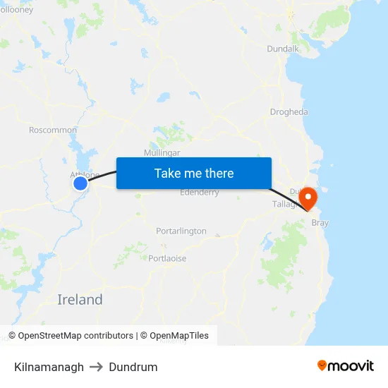 Kilnamanagh to Dundrum map