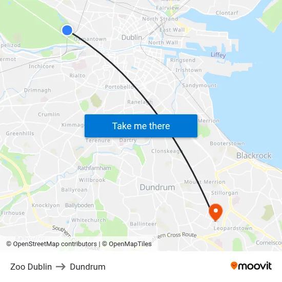 Zoo Dublin to Dundrum map
