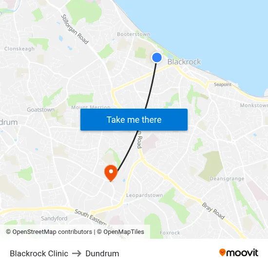 Blackrock Clinic to Dundrum map