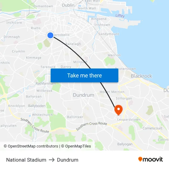 National Stadium to Dundrum map