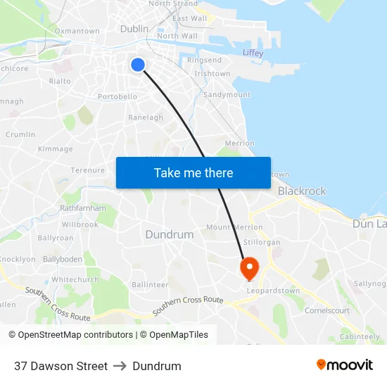 37 Dawson Street to Dundrum map